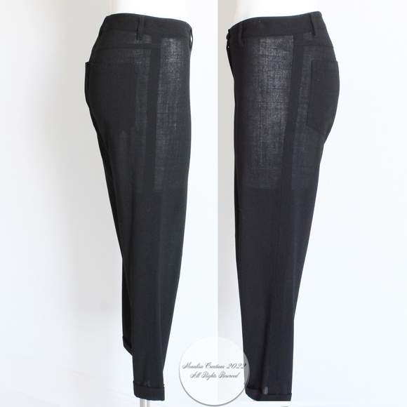Ann Demeulemeester Cropped Trousers Pants with Cuff Black Sheer Wool - Picture 5 of 7